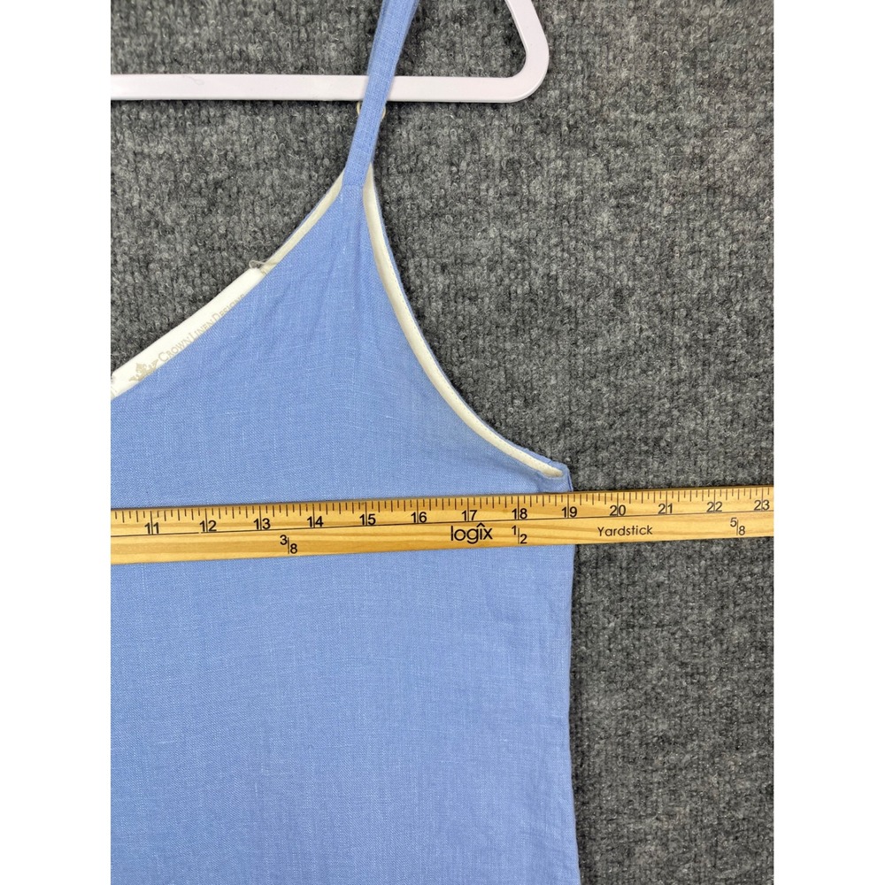 Crown Linen Designs Slip Dress Women M Blue Excellent 100% Linen V-Neck Midi - Picture 2 of 7